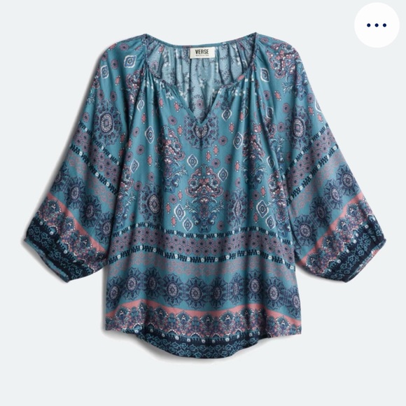 Verse Tops - Teal Blue 3/4 Sleeve Relaxed Blouse